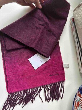 Gorgeous Paul Smith 100% Cashmere Scarf Plum Ombre Fucshia Pinstripe Unisex NWT
